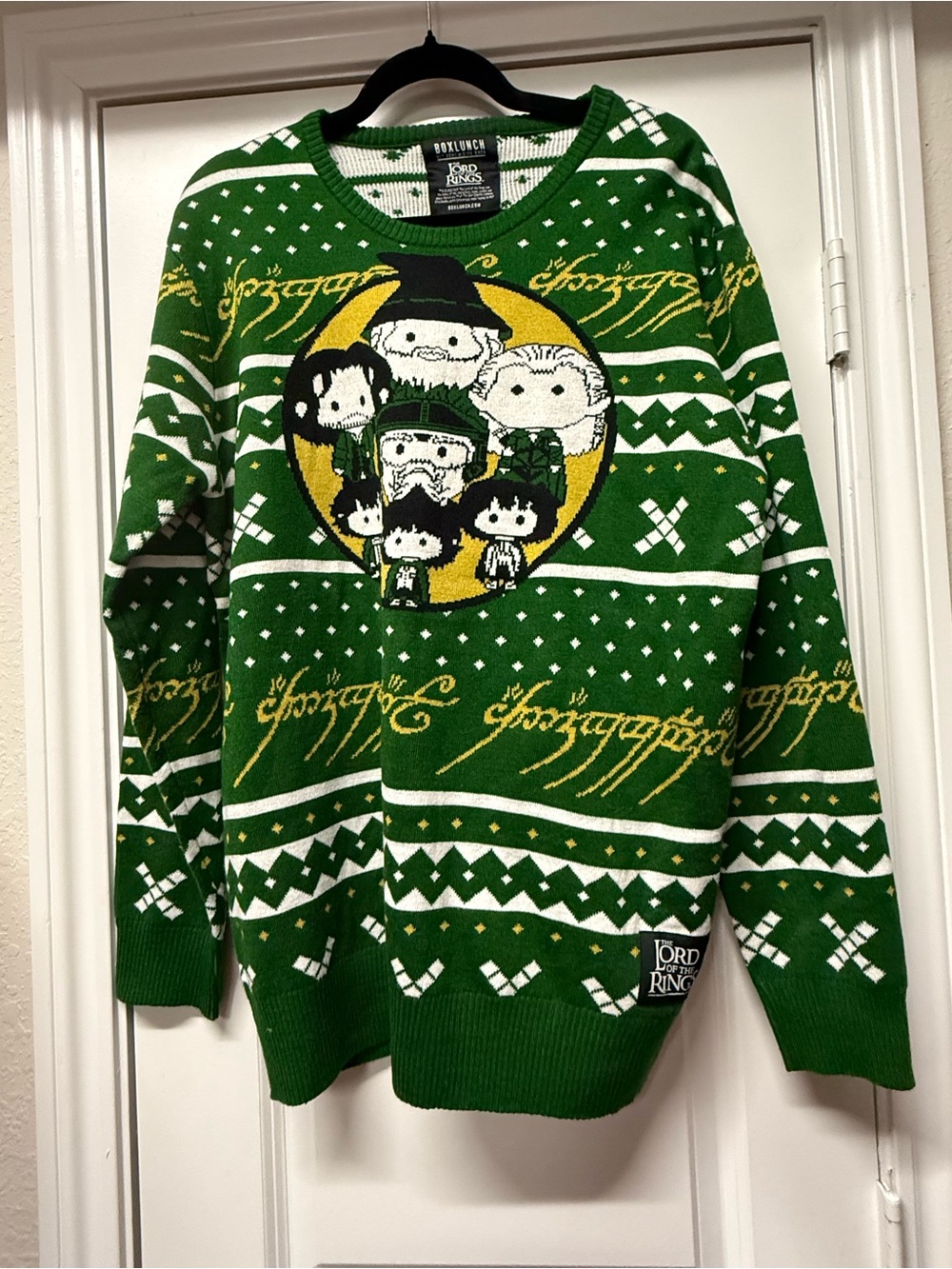 BoxLunch Lord of the Rings Ugly Christmas Sweater XL Hobbit Crewneck Green LOTR